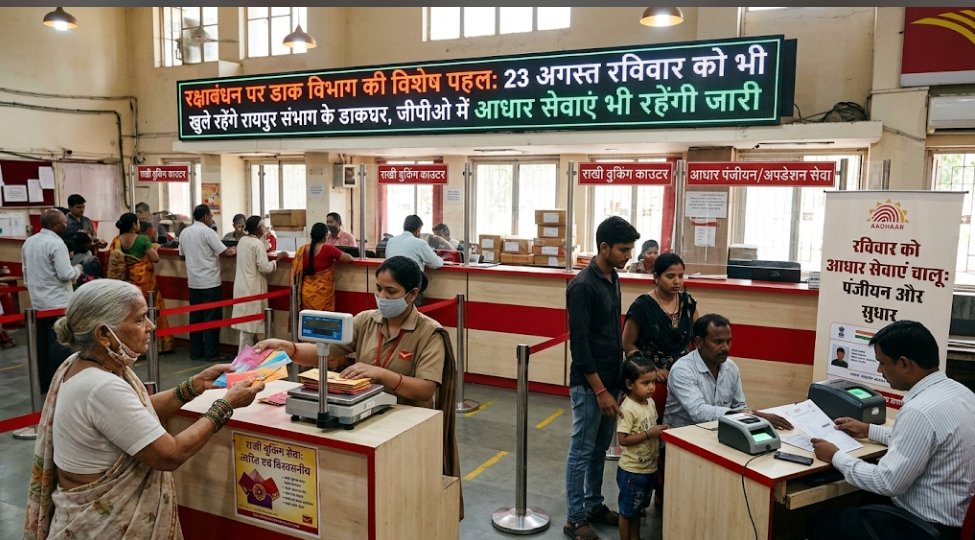 रक्षाबंधन पर डाक विभाग की विशेष पहल-23 अगस्त रविवार को भी खुले रहेंगे रायपुर संभाग के डाकघर एवं उपडाकघर…