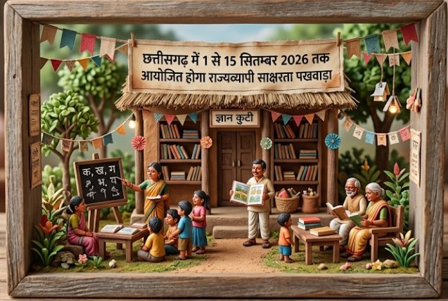 छत्तीसगढ़ में 1 से 15 सितम्बर 2026 तक आयोजित होगा राज्यव्यापी ‘साक्षरता पखवाड़ा-राष्ट्रीय शिक्षा नीति 2020 के तहत ‘उल्लास नव भारत साक्षरता कार्यक्रम’ का होगा व्यापक संचालन