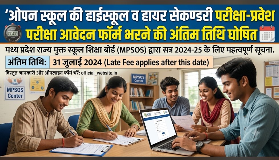 ओपन स्कूल की हाईस्कूल व हायर सेकण्डरी परीक्षा-प्रवेश एवं परीक्षा आवेदन फॉर्म भरने की अंतिम तिथि घोषित